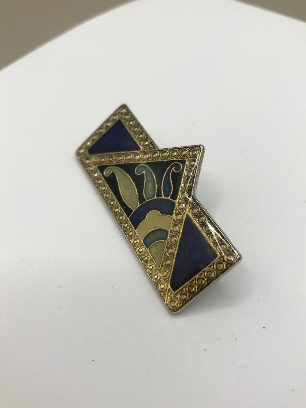 Vintage Gold-Tone Blue Enamel Art Deco Inspired Brooch - Picture 3 of 7